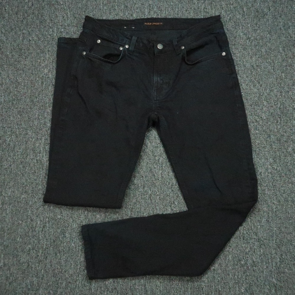 Nudie Jeans Mens 33x32 Black Black Skinny Lin 5 Pocket Stretch Straight